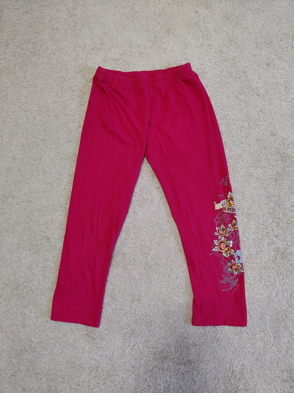 Dereon Girls Red Leggings with Floral Side Design